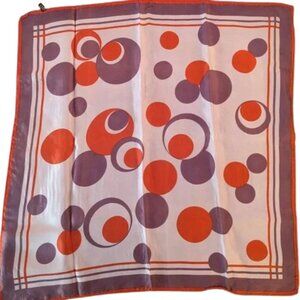Vintage square scarf red and purple circle pattern acetate